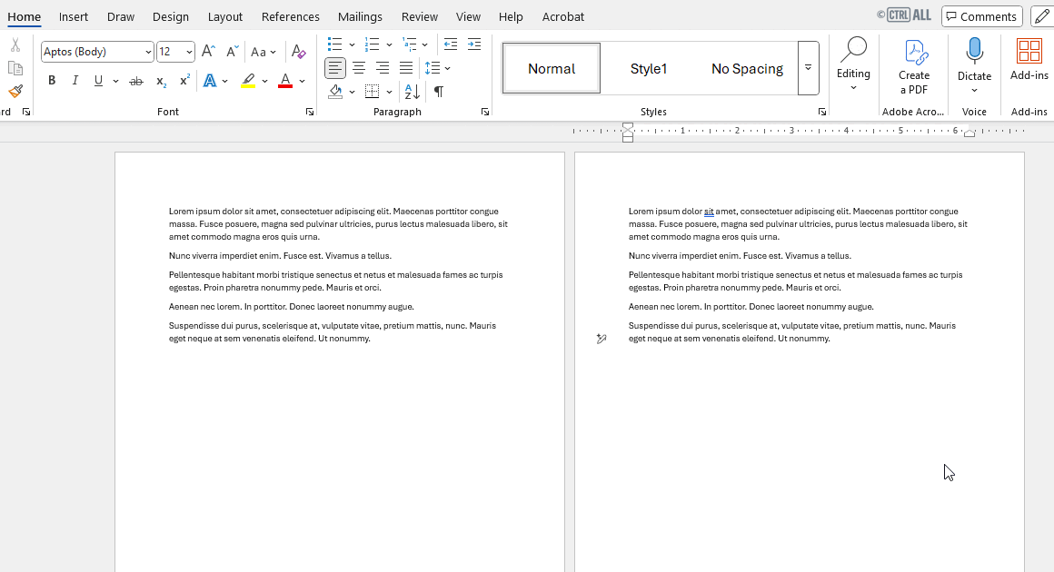 Demonstration deleting page break in Word